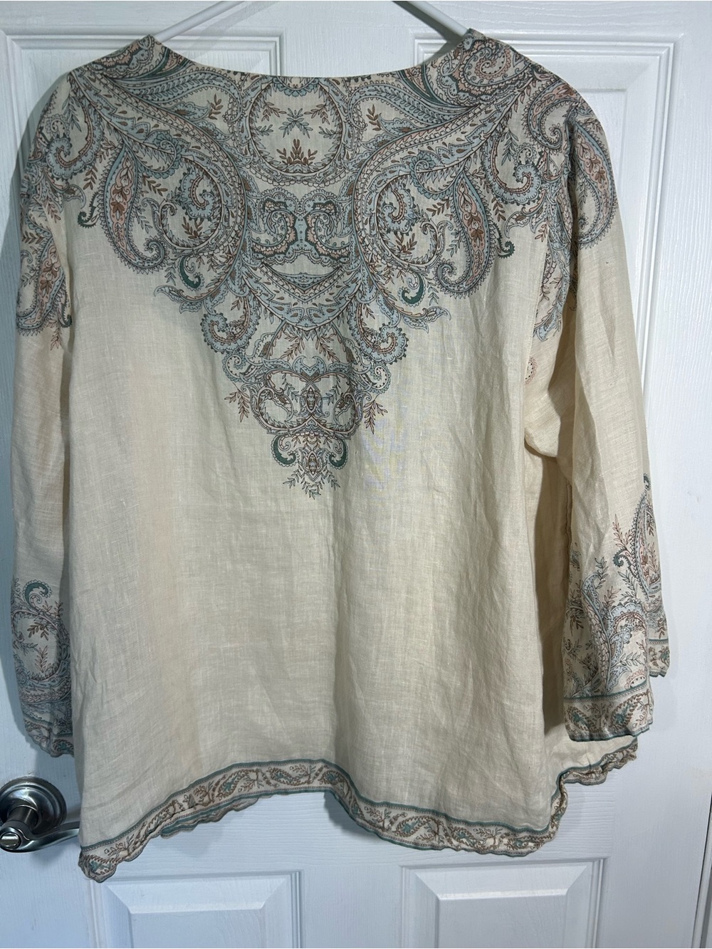 J. Jill Love Linen paisley buttoned V-neck Size XL Cream tunic 3/4 sleeve - Picture 10 of 13